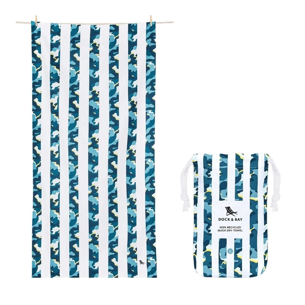Dock & Bay kids beach towel, blue camo size L. NWT
